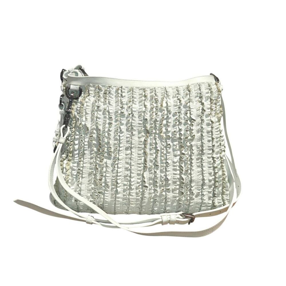 BURBERRY Lowry Off-White Ruched Leather Shoulder Bag Crossbody - Picture 2 of 16